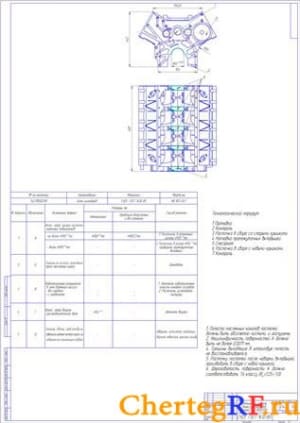 Ремонтный чертеж блока цилиндров КАМАЗ-740 (формат А1)