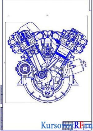 Чертеж V-образного двигателя (формат А1)