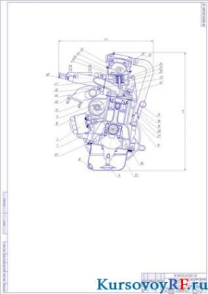 Продольный разрез четырехтактного двигателя в сборе (формат А1)
