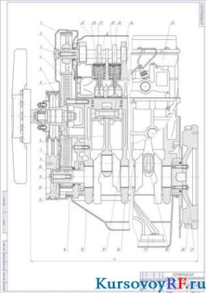 Продольный разрез двигателя 2L-T в сборе (формат А1)
