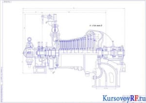 Чертеж турбины паровой К-6-4 (продольный разрез)