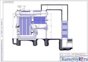 Чертеж вертикально-водотрубного котла конструкции ДКВР 10-13