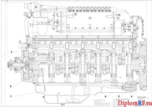 Чертеж разреза двигателя Д-240 (формат А1)