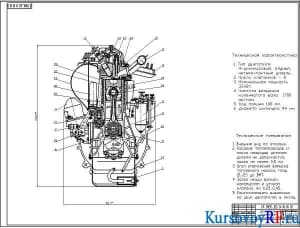 Сборочный чертеж двигателя дизельного (формат А1)