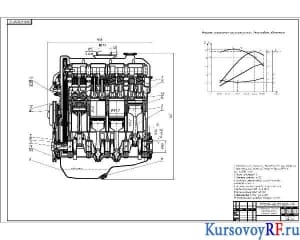Чертеж продольного разреза карбюраторного двигателя сборочный (формат А1)