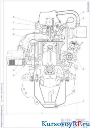 Поперечный разрез двигателя 2L-T в сборе (формат А1)