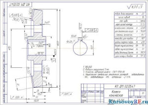 Чертеж колесо коническое деталь (формат А 3 )