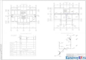 План типового этажа, План подвала, Продольный профиль дворовой канализации, Аксонометрическая схема внутренней канализации