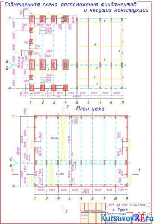  План цеха, совмещенная схема расположения ф-тов и несущих конструкций