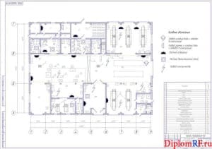 Схема план производственного корпуса мастерской для ТО и ремонта (формат А1)