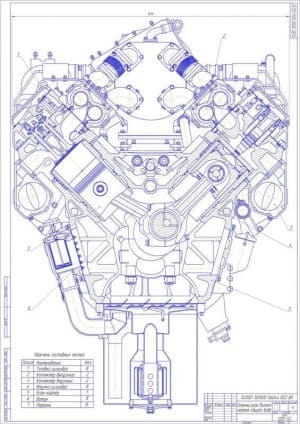Чертёж общего вида поперечного разреза двигателя (формат А1)