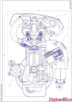 Чертеж поперечного разреза двигателя (формат А1)