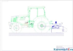 Чертеж схемы агрегатирования КПР-6 с трактором «Беларус»