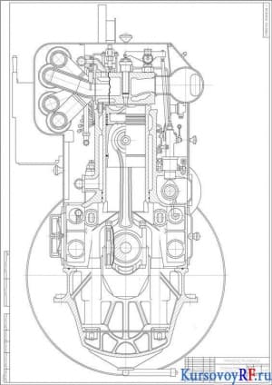 Чертеж Поперечный разрез двигателя (формат 3хА1)