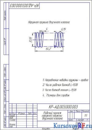 Чертеж рабочий наружной пружины впускного клапана (формат А4)