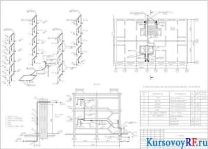 План 1-го этажа, разрез 1-1, схема внутридомовых газопроводов, спецификация, узел ввода 