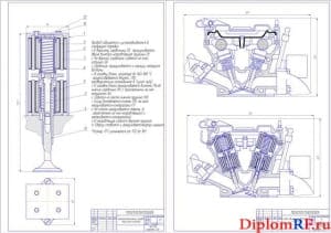 Сборочный чертёж привода газораспределения и разрезы головок, блока двигателя существующего и разрабатываемого (формат А1)