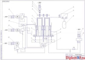 Чертёж схемы комбинированной принципиальной установки по восстановлению гильз цилиндров двигателей (формат А1)