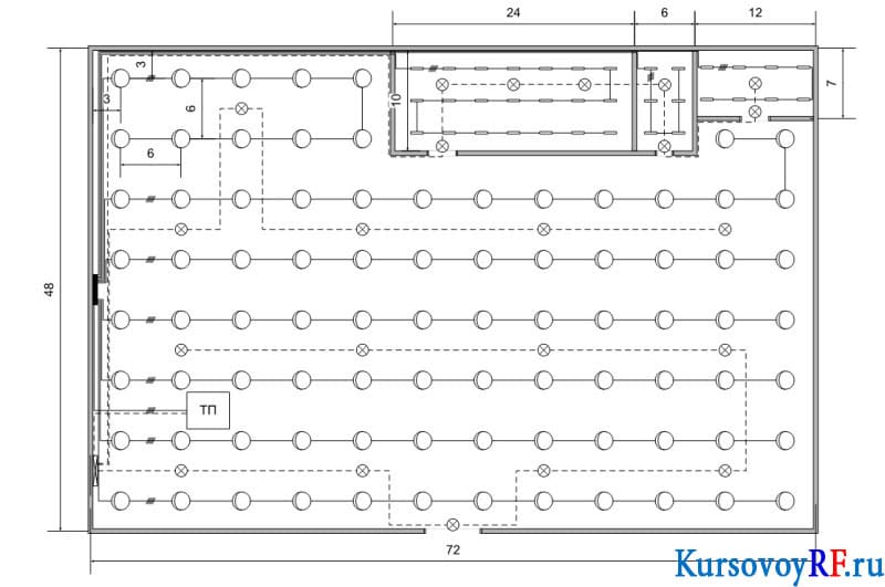 Чертеж освещения цеха