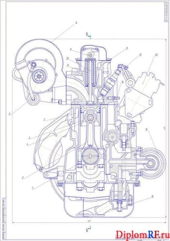 Чертеж поперечного разреза двигателя (формат 2хА1)