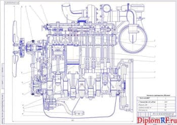 Чертеж продольного разреза двигателя (формат А1)