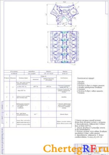Ремонтный чертеж блока цилиндров КАМАЗ-740 (формат А1)