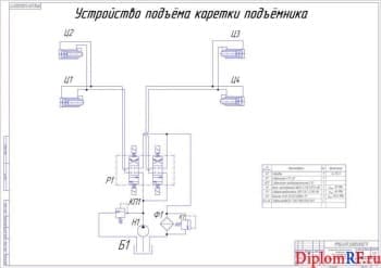 Чертёж схемы гидравлической устройства подъёма каретки подъемника (формат А1)