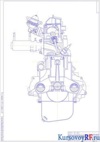 Чертеж поперечного разреза двигателя ВАЗ-1113 (формат А1)