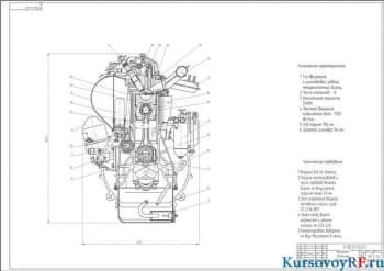 Чертеж двигатель дизельный сборочный чертеж   (формат А1)