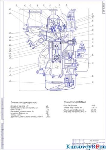 Чертеж поперечный разрез двигателя   (формат А 1 )