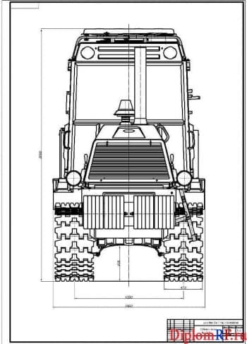 Чертеж вида общего трактора гусеничного ВТ-150 (формат А1)