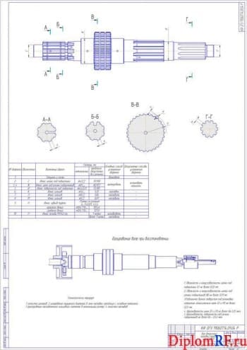 Чертеж вторичного вала коробки передач