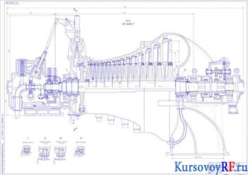 Чертеж турбины паровой типа К-30-4,2 (продольный разрез) 