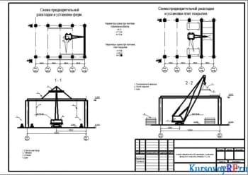  Схема предварительной раскладки и установки ферм, плит покрытия, Разрезы (формат 2хА3)