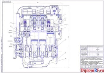 Чертеж продольного разреза двигателя (формат А1)