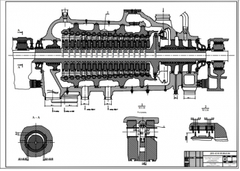 3.	Конструкция турбины ПТ65/75-130/10 в разрезе, А1