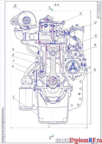 Чертеж разреза поперечного двигателя (формат А2)