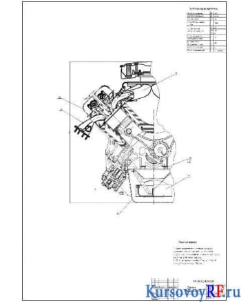 Чертеж бензинового двигателя в поперечном разрезе (формат А4)