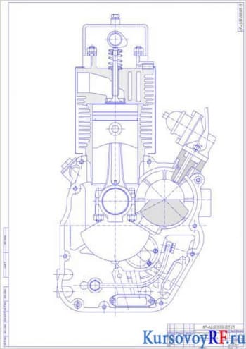 Чертеж поперечного разреза двигателя ТМЗ-450Д сборочный (формат А1)