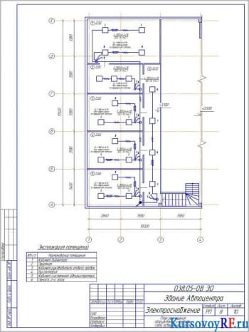 Чертеж плана размещения оборудования и проводки сети освещения 2-этаж